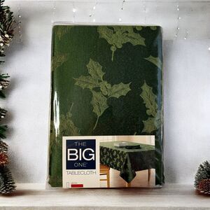 The Big One Oblong Tablecloth Green Holly Leaves 60 x 102 Christmas Holiday NEW